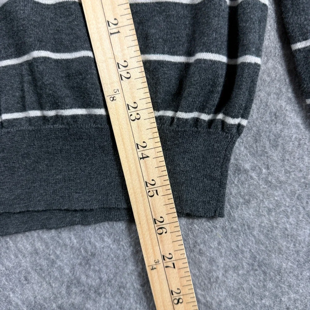 Polo Ralph Lauren Mens Pima Cotton V-Neck Striped Sweater Grey White Large